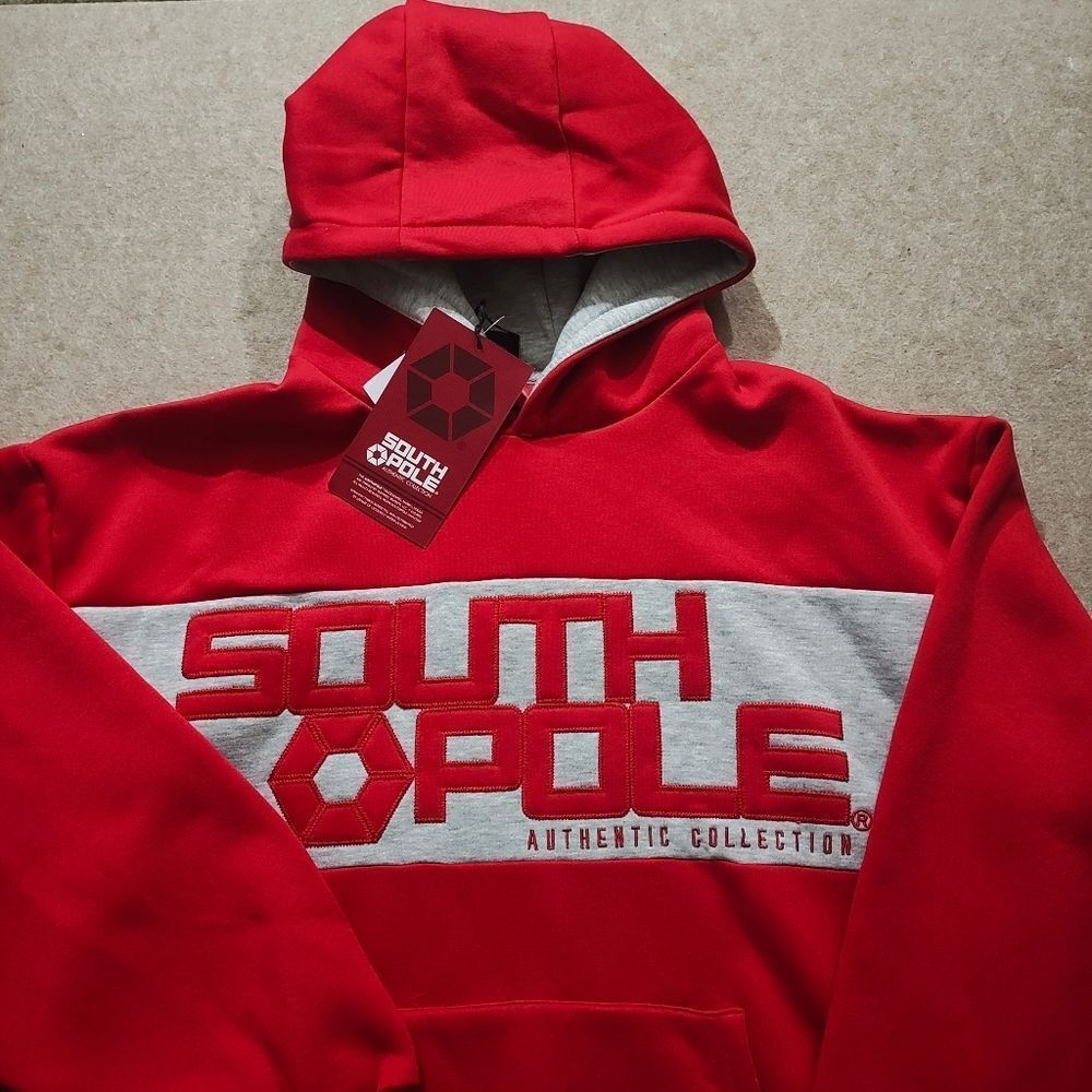 South Pole Bold Red and White Long Sleeve Hoodie -L